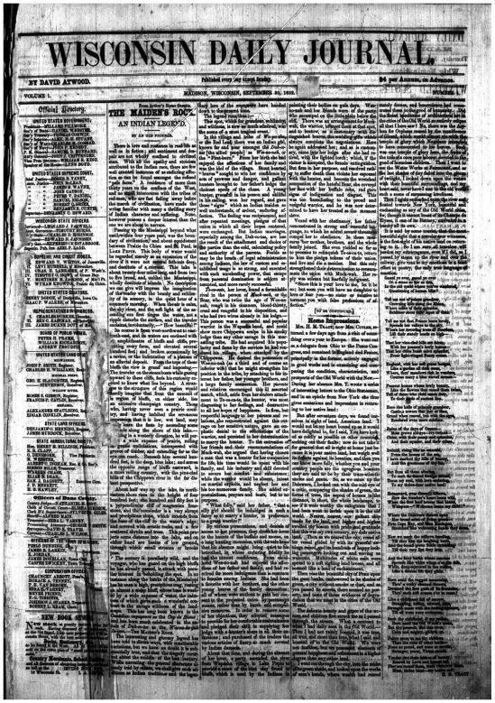 1852: First edition of the Wisconsin Daily Journal